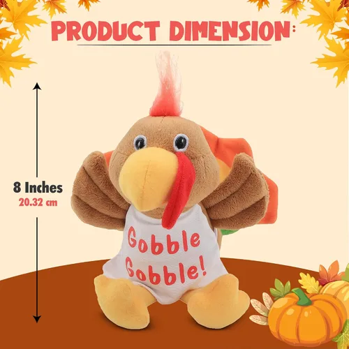 Vista 5 de Peluche de pavo de Acción de Gracias, perfecto para todas las edades, suave y abrazable, 8 pulgadas