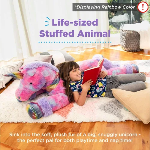Vista 2 de Best Choice Products Unicornio de peluche extra grande de 52 pulgadas para niños, juguete de peluche de tamaño real con detalles de arcoíris, piel