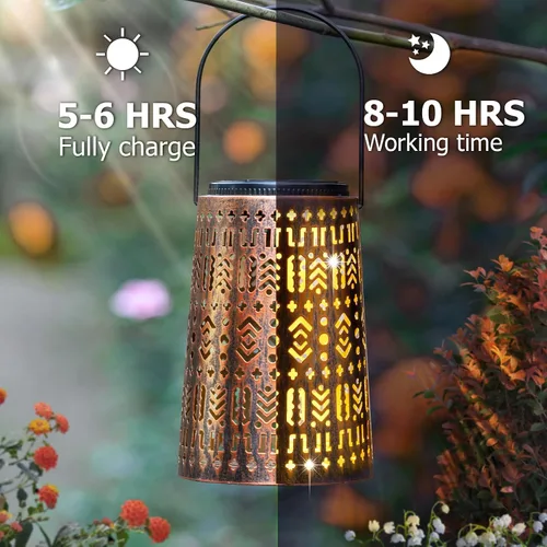 Vista 4 de Faroles solares impermeables para exteriores, farol solar colgante para decoración de jardín, luces decorativas de jardín para patio, césped