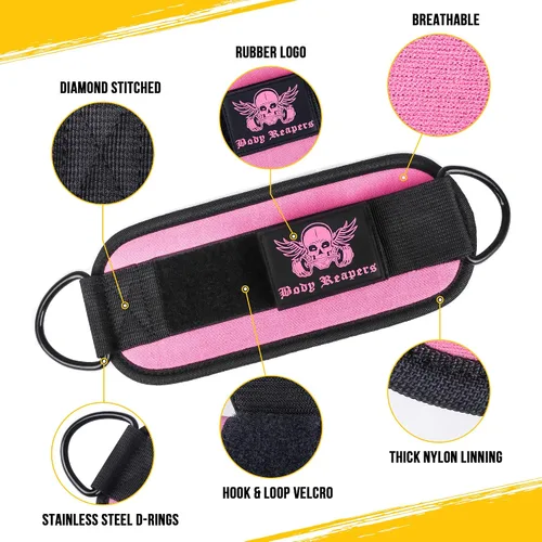 Vista 7 de Accesorio de cable de tobillo para gimnasio con correa ajustable, anillos en D dobles duraderos y diseño acolchado para ejercicios de glúteos
