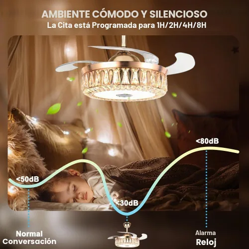Vista 6 de Ventiladores de techo Bluetooth de 42 pulgadas con luces, moderno ventilador de techo retráctil y control remoto, 7 cambios de color, luz de Dorado-2