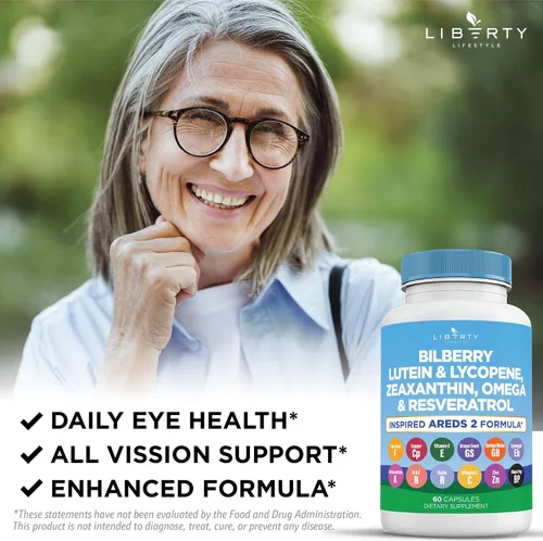 Vista 5 de Liberty Lifestyle Vitaminas para la salud ocular con arándano 6000 mg de luteína y zeaxantina 40 mg de licopeno 40 mg de resveratrol 3000 mg