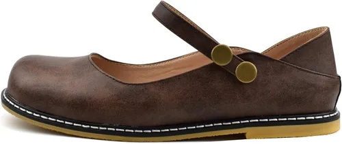 Vista 2 de 100FIXEO Women Buckle Ankle Strap Mary Jane Flat Shoes
