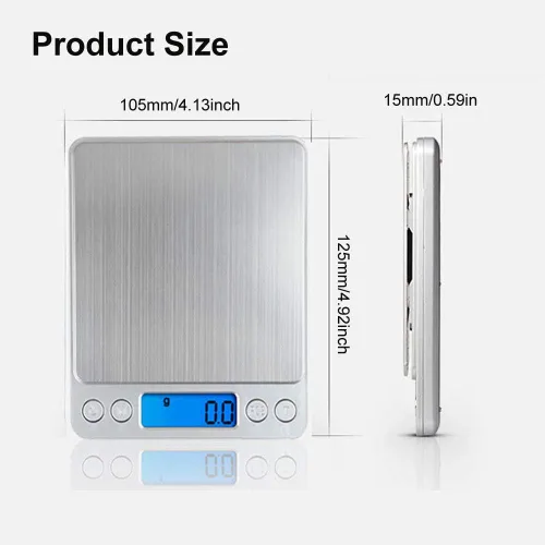 Vista 5 de Báscula digital de cocina, báscula de cocina multifunción de acero inoxidable de alta precisión, pantalla LCD retroiluminada, pequeña báscula