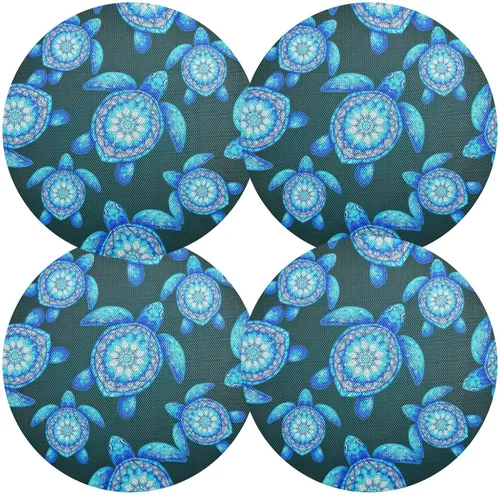 Vista 2 de Sea Turtles Mandala Blue PVC Plate Mat, Washable Placemat Heat Resistant for Kitchen one sizex1