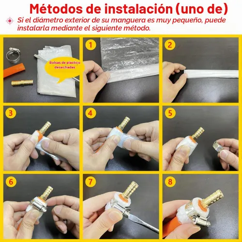 Vista 3 de Da by 3 unids 1/2" (12.5mm) Barb Splicer Mender Hose Latón Barb Fitting con 6 abrazaderas de tubo de acero inoxidable para agua/combustible/aire