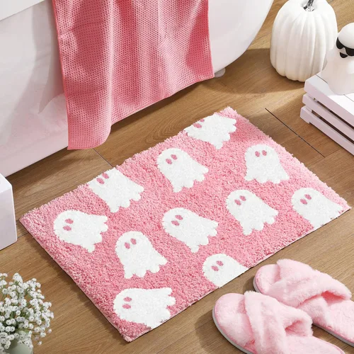 Vista 8 de Tapete de baño de fantasma negro, tapete de baño suave de Halloween, antideslizante, lindo fantasma espeluznante, decoración de baño, alfombra