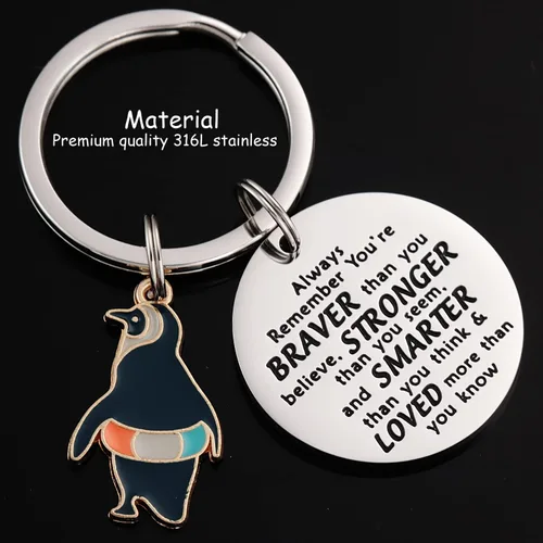 Vista 3 de Llavero de regalo de pingüinos, regalo inspirador de pingüinos para amantes de los pingüinos, llavero inspirador de pingüinos, Acero inoxidable