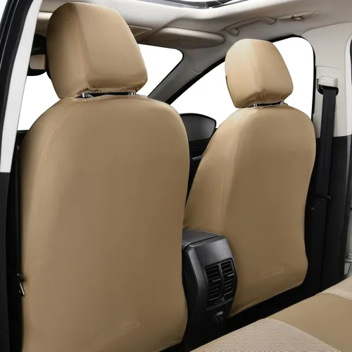Vista 3 de Flying Banner Juego completo de fundas de asiento de coche, asiento delantero y trasero, malla de aire de piel sintética, transpirable, beige