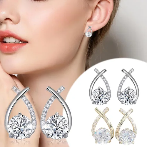 Vista 3 de Dainty Simplicitys - Aretes de circonita con cola de pez para mujeres y niñas, minimalismo, aretes chapados en lágrima, aretes de doble torsión
