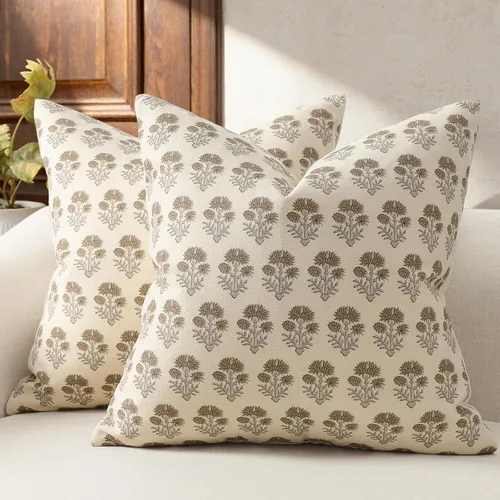 Vista 15 de Juego de 2 fundas de almohada florales de 20 x 20 pulgadas, fundas de almohada con diseño botánico campestre para sofá, cama, sala de estar, fundas