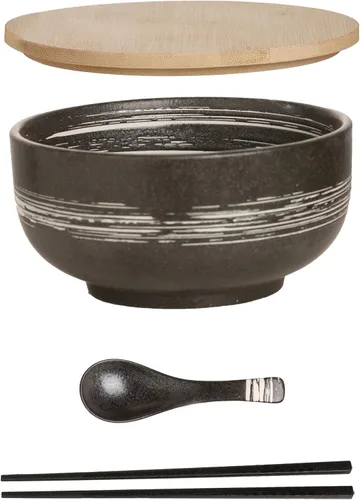 Vista 9 de Tazones grandes de cerámica para ramen de 38 onzas, 2 juegos (8 piezas), cuencos de ramen japonés, tazón de sopa, cuencos de fideos con cucharas