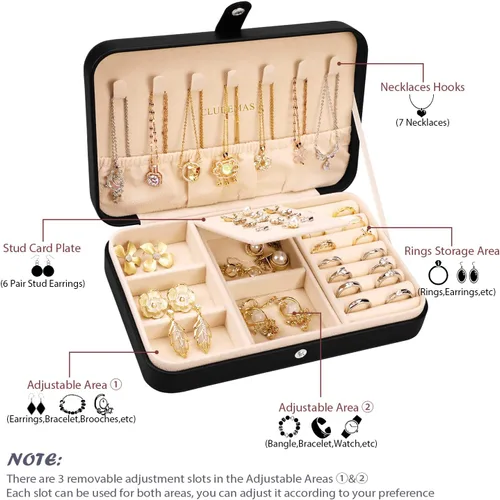 Vista 2 de CLUDEMAS Joyero organizador de viaje para mujeres y niñas pequeñas cajas de almacenamiento de joyas de piel sintética soporte portátil para joyas