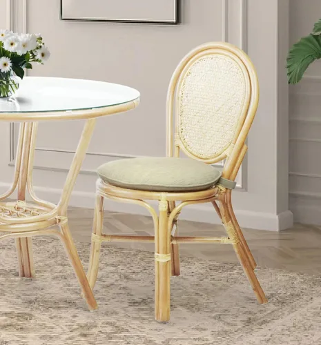 Vista 13 de Denver Dining - Silla auxiliar de mimbre hecha a mano con cojín color crema, ratán natural, colonial