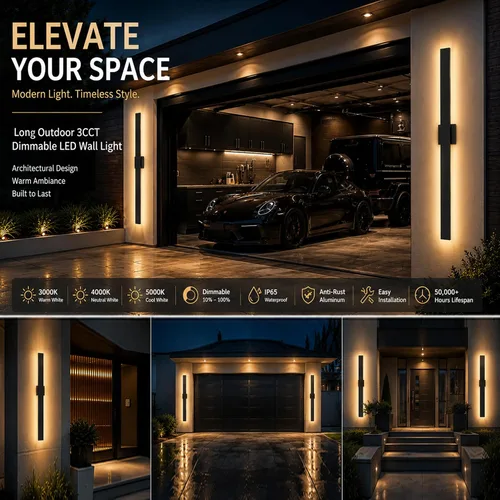 Vista 8 de 2Pack Modern Outdoor Wall Lights Dimmable,23.6" Linear Led Exterior Wall Light,3CCT, Aluminum& PC,IP65-Waterproof, Long Exterior Lighting Fixtures