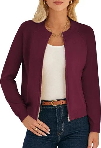 Vista 17 de GRACE KARIN Cárdigan de manga larga con cremallera para mujer, suéter ligero, ropa de moda de punto Negro