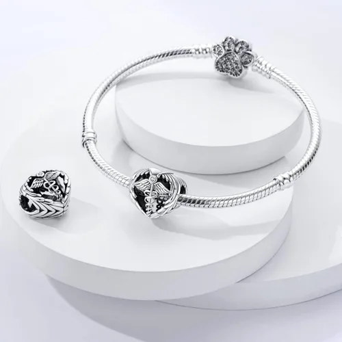 Vista 2 de Hapour Abalorios de plata de ley 925 aptos para pulseras de dije, dije de corazón de sol para mascotas, pulsera y collar, cuentas de joyería