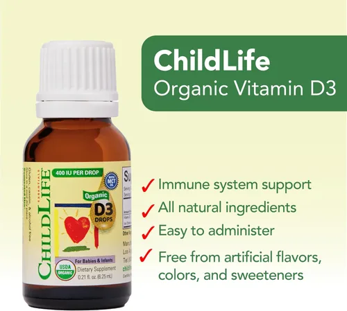 Vista 7 de ChildLife Essentials Gotas orgánicas de vitamina D3, para bebés y recién nacidos, gotas de vitamina D para bebés, 400 UI por porción, apoyo