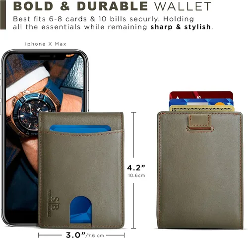 Vista 17 de SERMAN BRANDS RFID Blocking Slim Bifold Genuine Leather Thin Minimalist Front Pocket Wallets for Men Billfold Wallet Men Gift