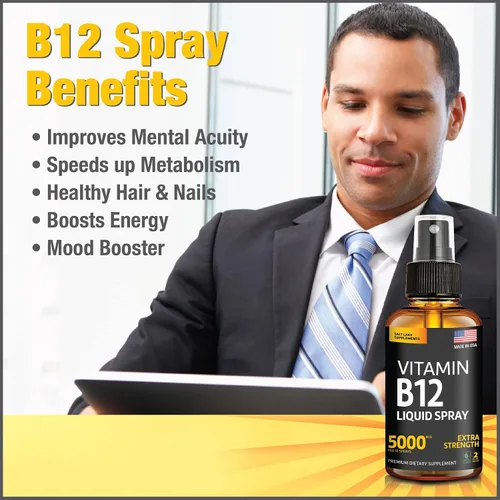 Vista 5 de Paquete de 2 – Spray líquido B12 de 5000 mcg – Vitamina B12 sublingual – Spray de vitamina B12 vegano – Metilcobalamina Vitamina B12 líquido que