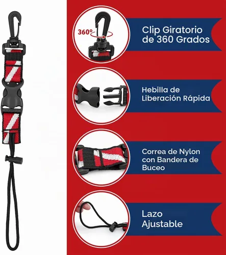 Vista 4 de Paquete de 2 clips de cordón para buceo con hebilla de liberación rápida