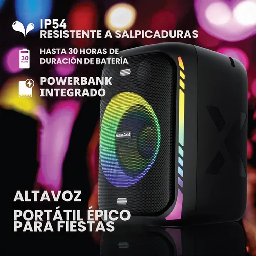 Vista 3 de BlueAnt X5i - Altavoz Bluetooth de 120 W, aumento de graves masivo con micrófonos inalámbricos duales para karaoke, espectáculo de luz LED, batería