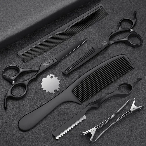 Vista 9 de JASON Kit profesional de tijeras de corte de pelo de 10 piezas, tijeras texturizadoras con 30 dientes, tijeras rectas para peluquería, peluquería