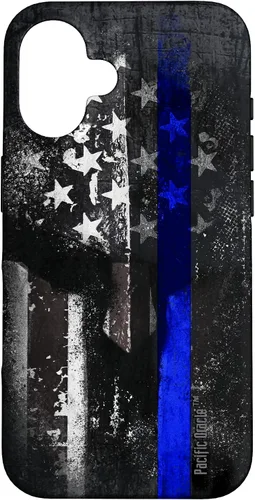 Vista 32 de Trump Police USA Flag Skull Thin Blue Line Support Case for iPhone 17