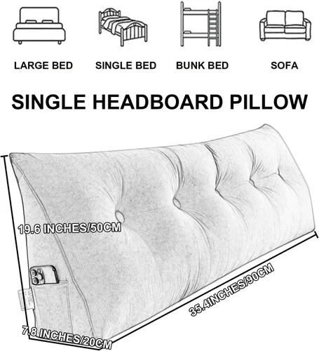 Vista 5 de Almohada triangular de lectura, almohada de cabecera de cuña para cama de día, respaldo de tatami, funda extraíble, cojín de soporte lumbar, azul