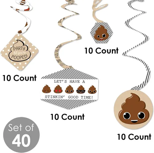 Vista 5 de Big Dot of Happiness Party 'Til You're Pooped – Poop Emoji Party Hanging Decor – Decoración de fiesta espirales – Juego de 40