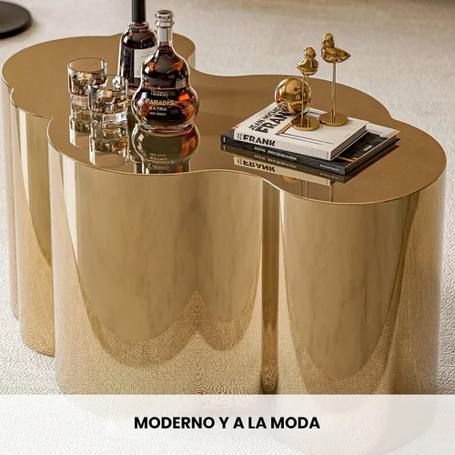 Vista 6 de IKIFLY Mesa de centro inoxidable dorada, diseño moderno de moda de nube
