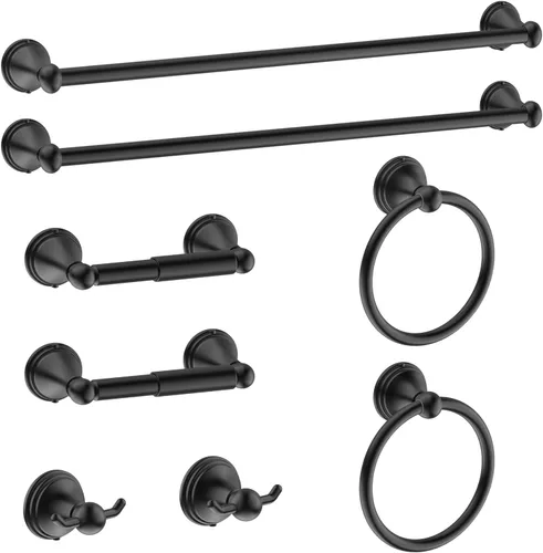 Vista 10 de Newfun Juego de accesorios de baño de 8 piezas de 24 pulgadas, color negro mate, incluye toallero de baño ajustable de 24 pulgadas, anillos