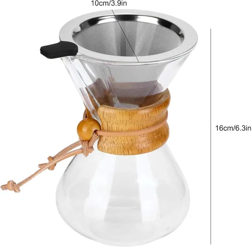 Vista 2 de Atyhao Cafetera de vidrio de alta temperatura de goteo de café con filtro de acero inoxidable (13.5 fl oz)