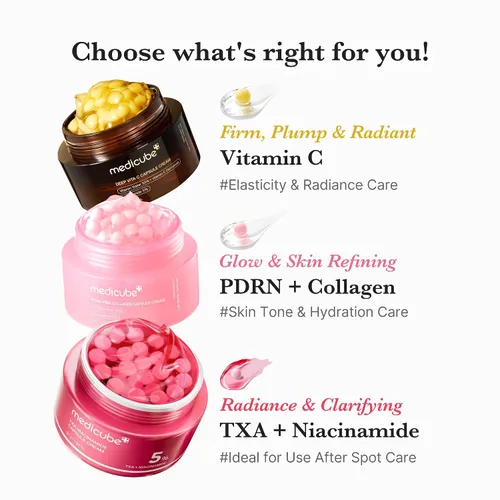 Vista 5 de medicube Dúo para Piel Desigual y Firmeza: Crema Hidratante Facial de Cápsulas Doradas de Vitamina C Profunda y Crema de Cápsulas de Colágeno Rosa