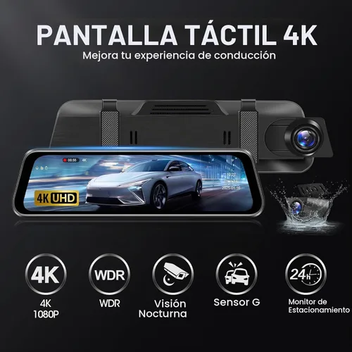 Vista 2 de Cámara del espejo retrovisor 4K WiFi 10" espejo Dash Cam delantero
