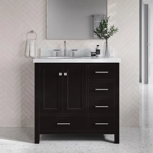 Vista 4 de ARIEL Cambridge - Mueble de baño con lavabo de 36 pulgadas, madera maciza, encimera y salpicadero italiano de mármol de Carrara de 1.5 pulgadas
