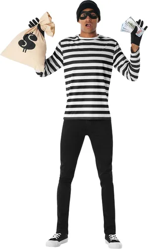 Vista 5 de Morph Disfraz de ladrón para adultos, disfraz de bandido, disfraz de policías y ladrones para hombre, disfraces de Halloween para hombres