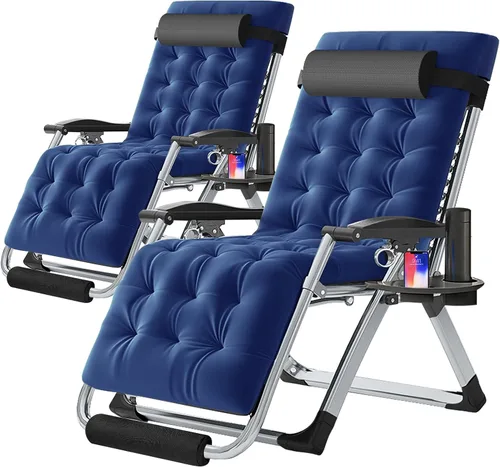 Vista 26 de Slsy Silla de gravedad cero, silla reclinable de salón con cojín y bandeja removibles para interior y exterior, silla reclinable plegable para patio