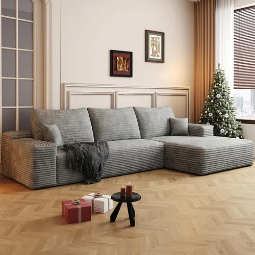 Vista 49 de Sofá modular moderno de 96 pulgadas para sala de estar, sofá modular tapizado sin hueso con bolsillos, cómodo sofá nube con diván en forma de L Negro
