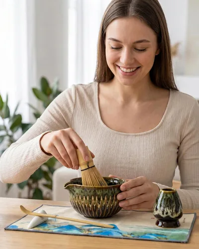 Vista 2 de Matcha Whisk Set, Ceramic Tea Kit Includes Bowl Green