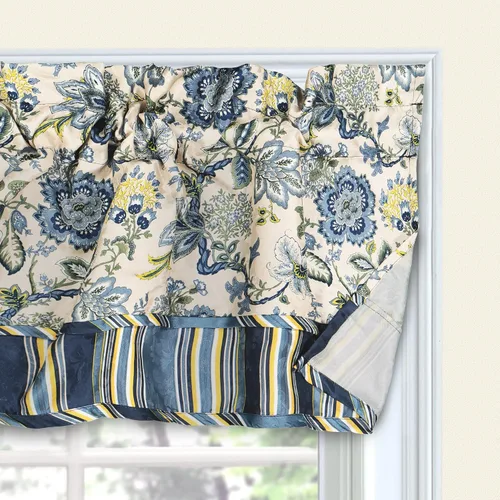 Vista 2 de Waverly Navarra Farmhouse - Cortina de ventana con cenefa festoneada con bolsillo para barra, para cocina o baño, 52 x 16 pulgadas, porcelana