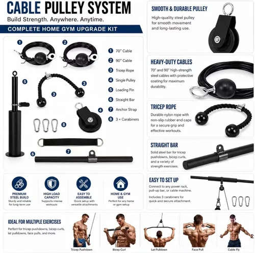 Vista 2 de Sistema de polea para gimnasio en casa, sistema de polea dual LAT Pulldown,Tríceps de bíceps