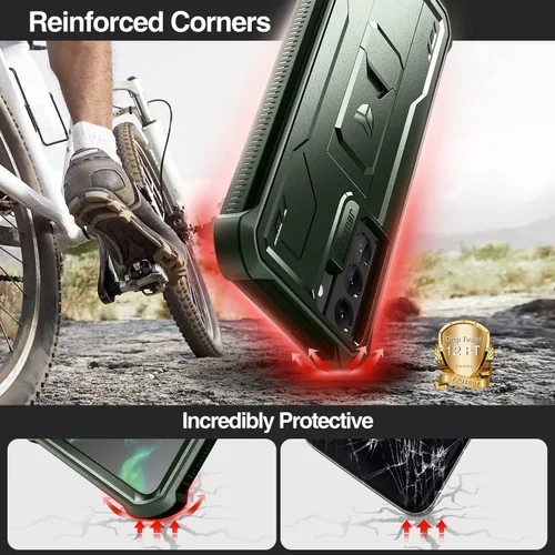 Vista 2 de Dexnor Funda para Samsung Galaxy S21, [Protector de pantalla y soporte integrados] Protección de grado militar de servicio pesado a prueba