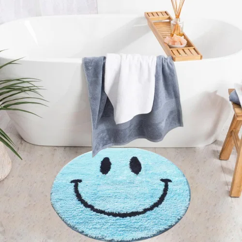 Vista 5 de Evovee Alfombra de baño azul divertida divertida feliz linda decoración de baño cara ducha alfombras retro Funky dormitorio estética divertido