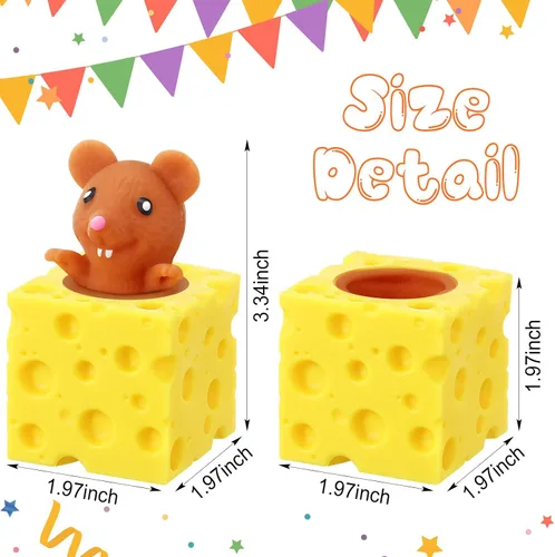 Vista 2 de Chivao Paquete de 6 juguetes de queso, ratas para el estrés, juguete sensorial de ratas en queso, alivio de la ansiedad, pelota de oficina