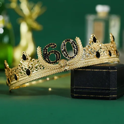 Vista 2 de Corona de rey de cumpleaños número 60 y banda de rey de cumpleaños, regalos de cumpleaños 60 para hombres, decoración de fiesta de cumpleaños