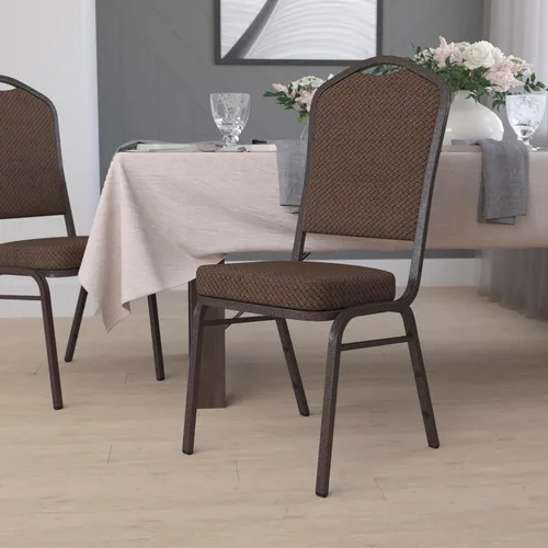 Vista 33 de EMMA + OLIVER Silla de banquete con respaldo de corona, tela estampada beige/marco dorado