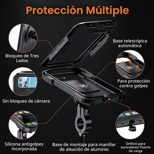 Vista 5 de Kewig Soporte de teléfono para bicicleta impermeable, soporte de teléfono para motocicleta con base de montaje de manillar de aleación de aluminio