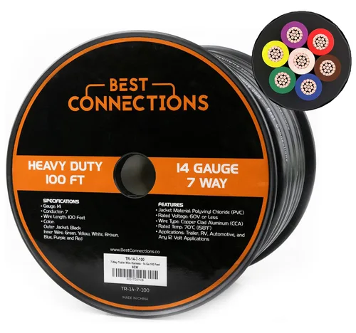 Vista 10 de BEST CONNECTIONS Cable de remolque de 7 vías (25 pies), resistente calibre 14, 7 conductores, cable aislado duradero, resistente a la intemperie