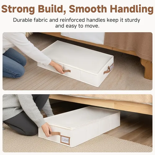 Vista 4 de StorageWorks Almacenamiento debajo de la cama con tapa, paquete de 2 contenedores de almacenamiento debajo de la cama para ropa, ropa de cama y Beige